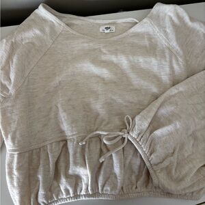 Aerie Cream Textured Long Sleeve Top
